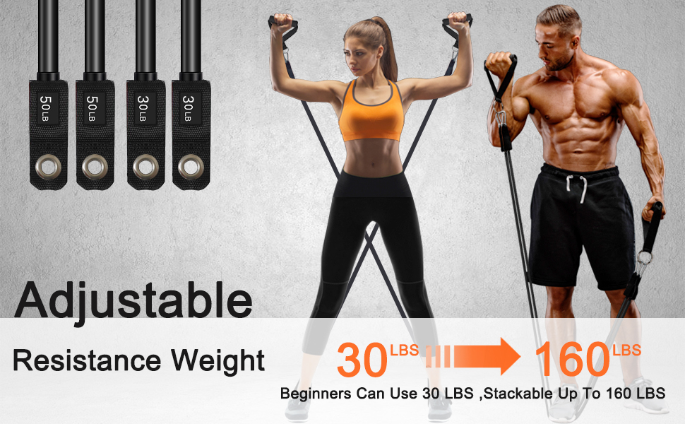 Pilates Bar Kit with Resistance Bands(30&50lbs),Adjustable