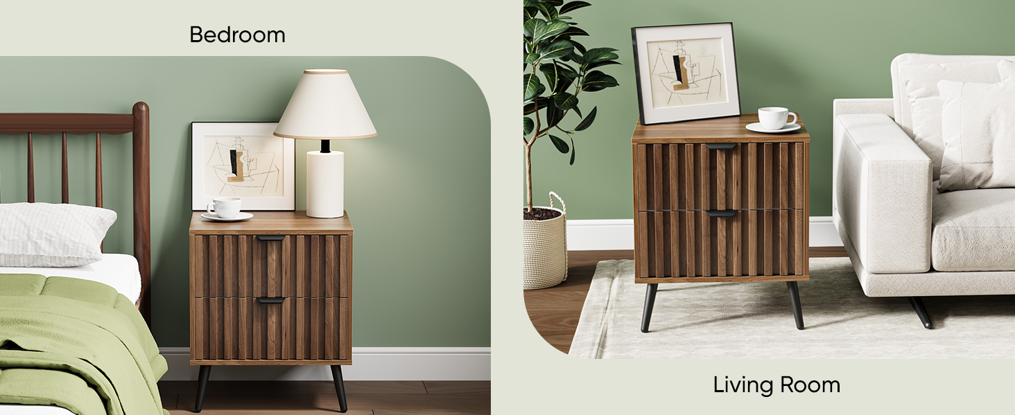 Nightstands, Walnut Fluted Night Stand, Mid Century Modern