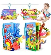 Vanmor Soft Baby Books for 0-18 Month Olds – 2PCS Crinkle Cloth Books with Forest and Ocean Theme...