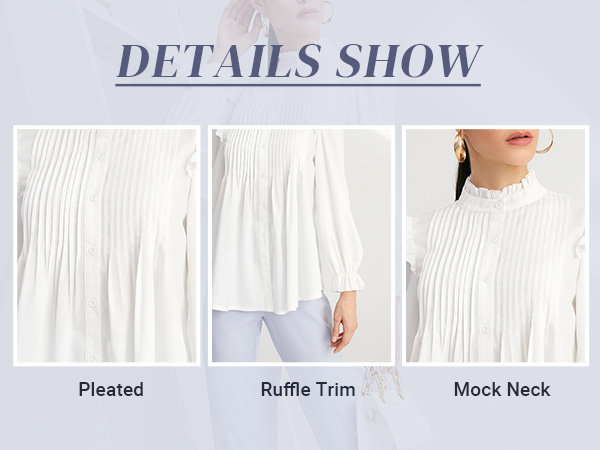 WDIRARA Women's Pleated Ruffle Trim Flounce Long Sleeve Mock