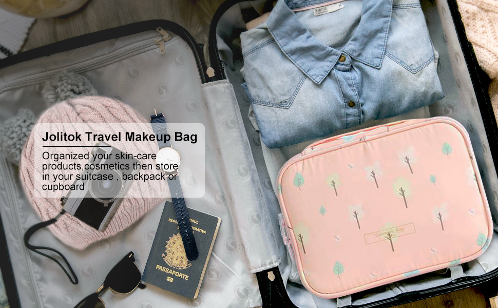 Jolitok Travel Makeup Bag for Women and girls