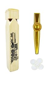 Wooden Train Whistle and Gold Kazoo for Music Instrument Gifts Wood Educational Toys