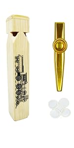 Wooden Train Whistle and Gold Kazoo for Music Instrument Gifts Wood Educational Toys