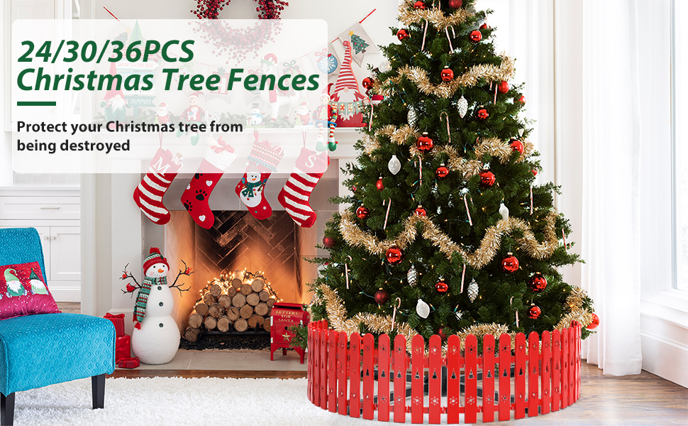 30 Pieces Christmas Tree Fences, Red Christmas Tree Decorative Picket
