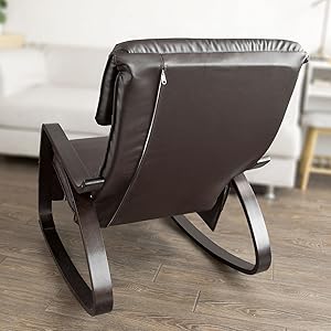 SoBuy PU Leather Rocking Chair With Adjustable Footrest And Removable Side Bag, FST20-BR 15 FST20-BR