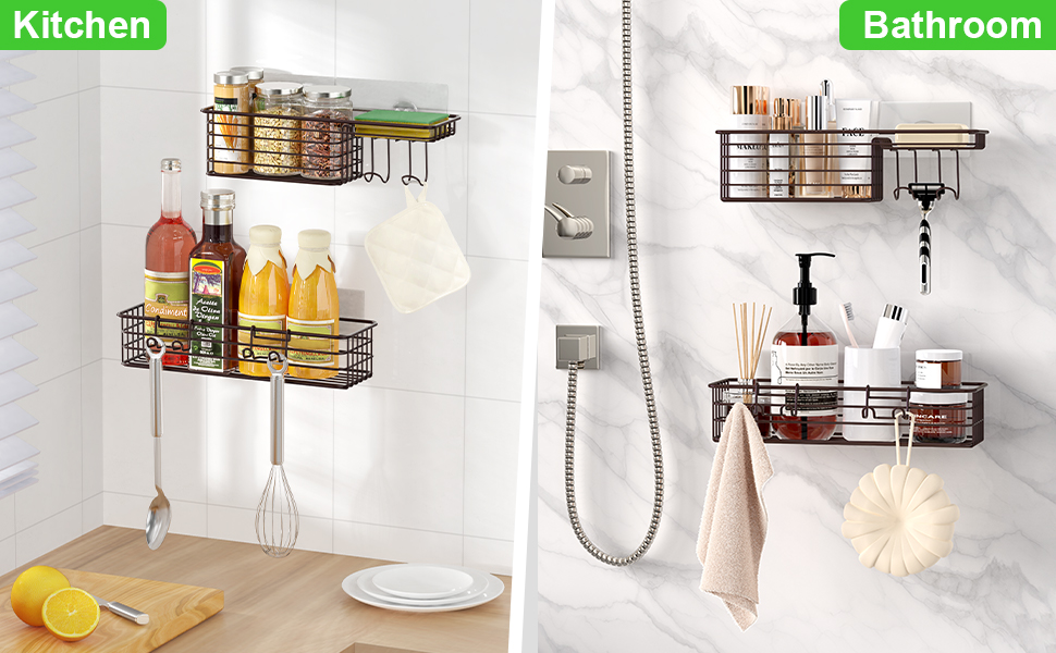 SMARTAKE 2Pack Shower Caddy, Combined Bathroom Shelf with Soap Dish and Hooks for