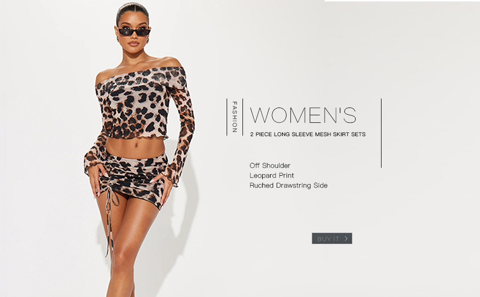 Amazon.com: Women's 2 Piece Skirt Sets Long Sleeve Leopard