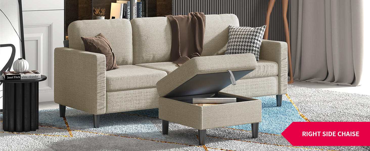 MUZZ 78“ Sectional Sofa with Movable Ottoman, Free