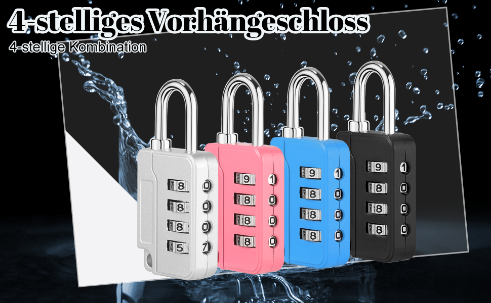4 Stück Zahlenschloss, 4Stelliges Kombinationsschloss Metall, Gepäckschloss Zahlenschloss Set