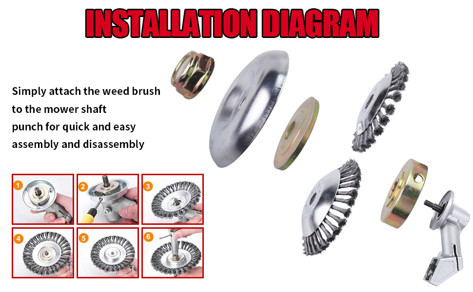 Gashwer 6+8 Inch Steel Wire Rotary Brush Cutter Trimmer