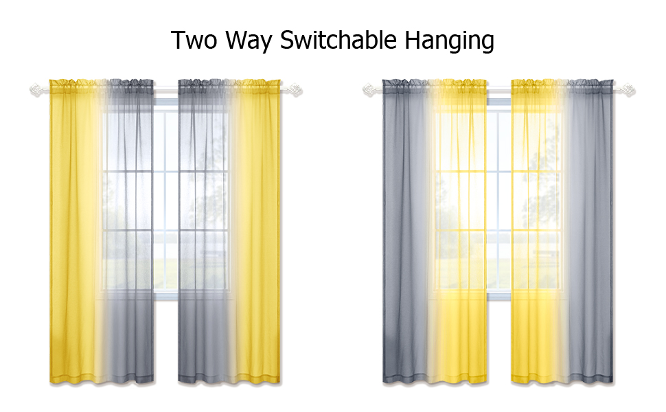 KOUFALL Yellow and Gray Curtains 84 Inch Length for Living