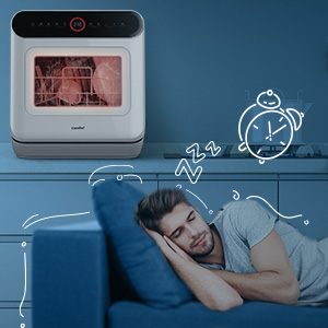 Masina de spalat vase COMFEE Mini Plus TD305-W, 3 seturi, 7 program, Touch Control, LED Display, Delay Start, Alb, Clasa F 7 Start intarziat