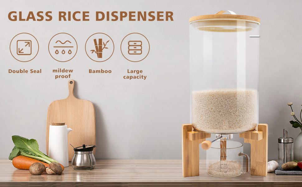 Glass Rice Airtight Dispenser 8L with Stand,Rice Holder