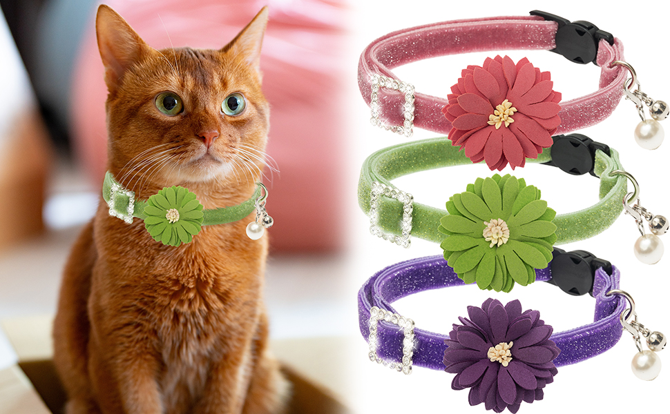 Pet Supplies ZEEMIAS Breakaway Cat Collars with Bell 3 Pack Flower