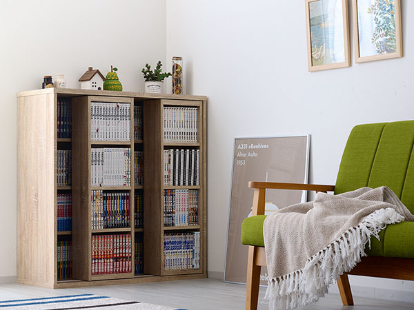 〜6/2まで※本棚 ダブルスライド式 ウォールナット 本棚 スライド本棚 全段B6 2台セット ハイタイプ ワイドタイプ