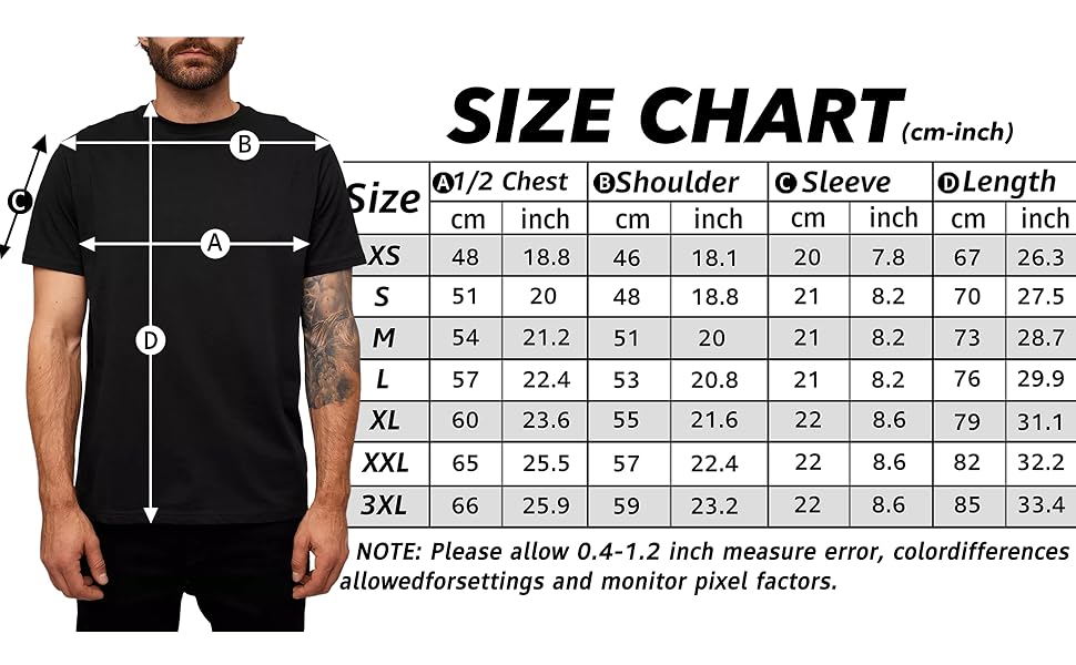 T-Shirt for Men Cotton Short Sleeve Crew Neck Tee