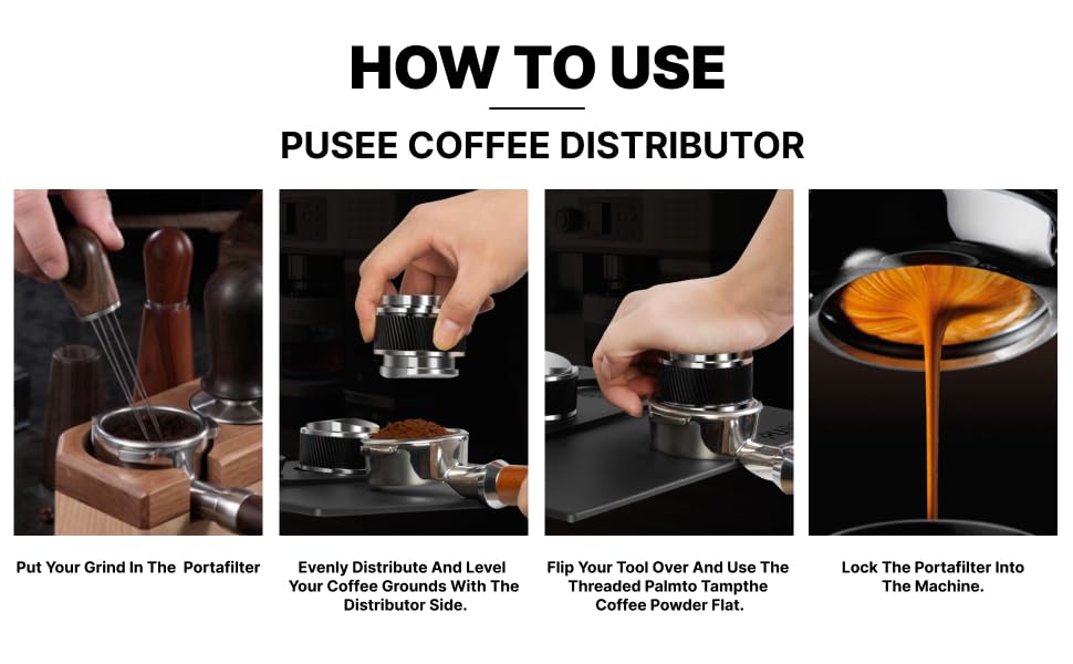 PUSEE 58mm Coffee Distributor & Tamper,Dual Head Adjustable