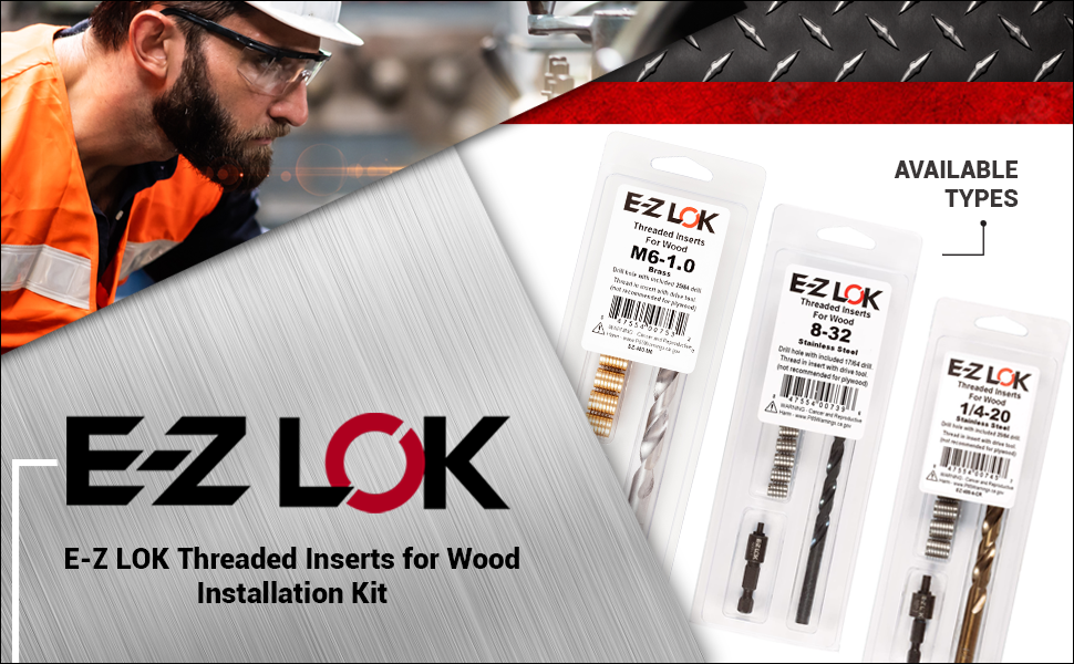 EZ LOK EZ400610 Threaded Inserts for Wood Installation Kit, Brass