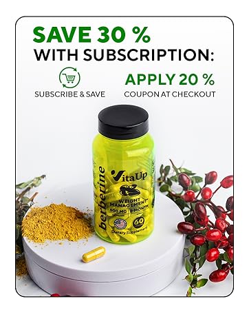 30% discount with subscription berberine supplement bottle, 1 yellow capsule, berberine powder