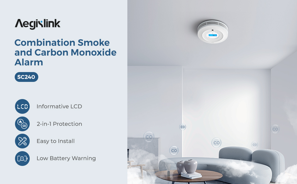 Smoke and Carbon Monoxide Detector 10Year Lifespan, AEGISLINK