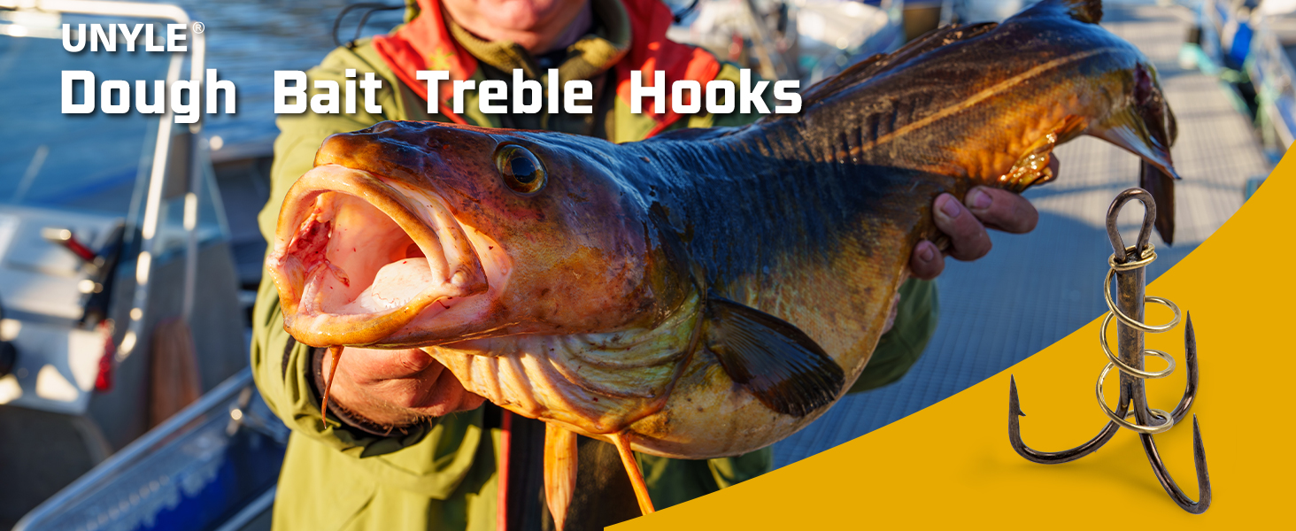 UNYLE 60pcs/Box Fishing Treble Hooks Catfish Dough Bait