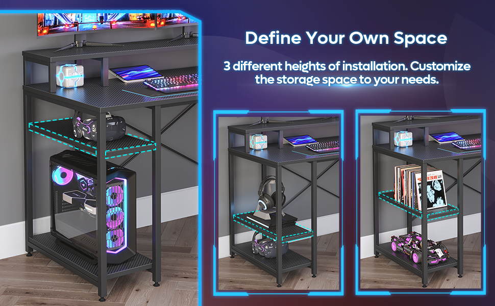 gaming desk with shelf