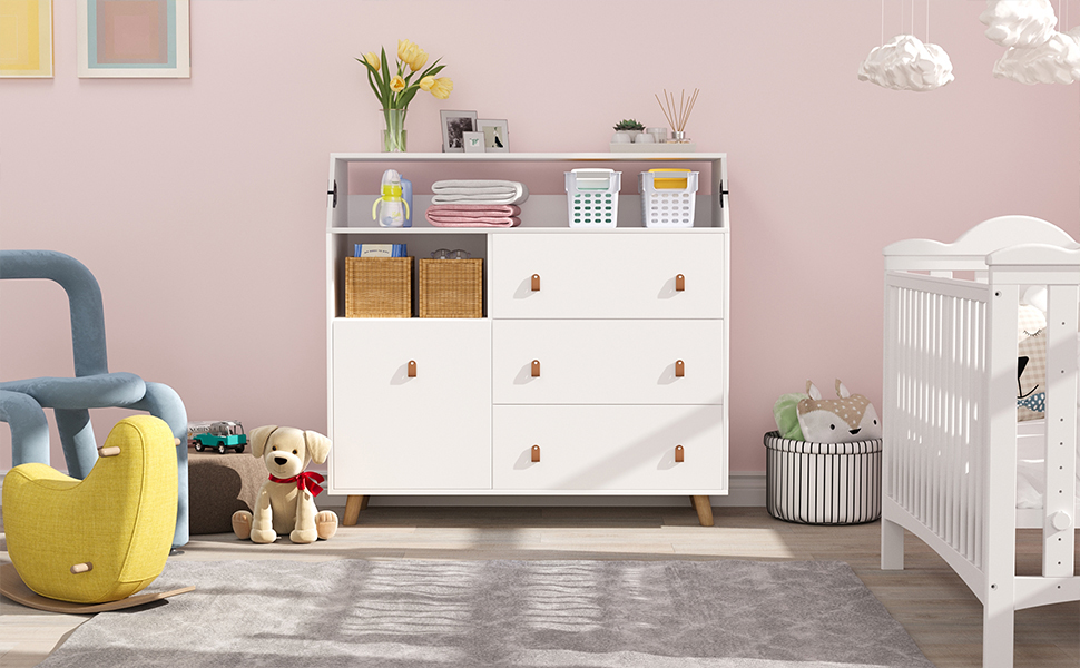 DAWNSPACES 45 Inch Baby Changing Table Dresser, 2 in 1