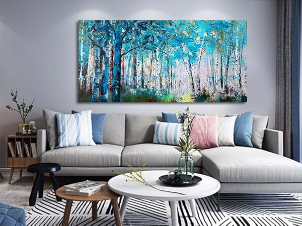 Amazon.com: Ardemy Blue Wall Art Tree Canvas Forest
