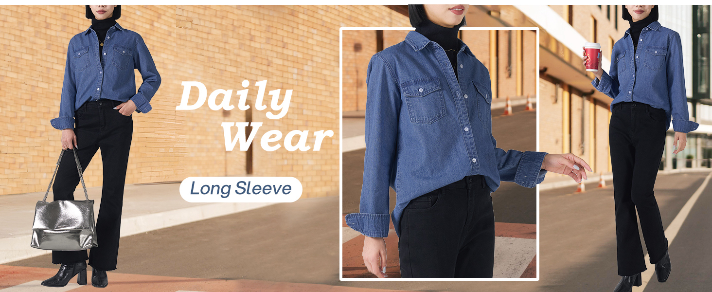 denim button down shirt women