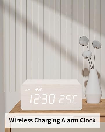 MOSITO Digital Wooden Alarm Clock with W... 13 Wireless Charging Alarm Clock