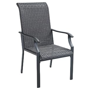 PHIVILLA Patio Dining Chairs Set Of 2, High-Back Outdoor Wicker Rattan Chairs With Oversized Seat, Metal Frame All-Weather Conversation Set For Patio, Backyard, Garden And Poolside, Multibrown 14 001