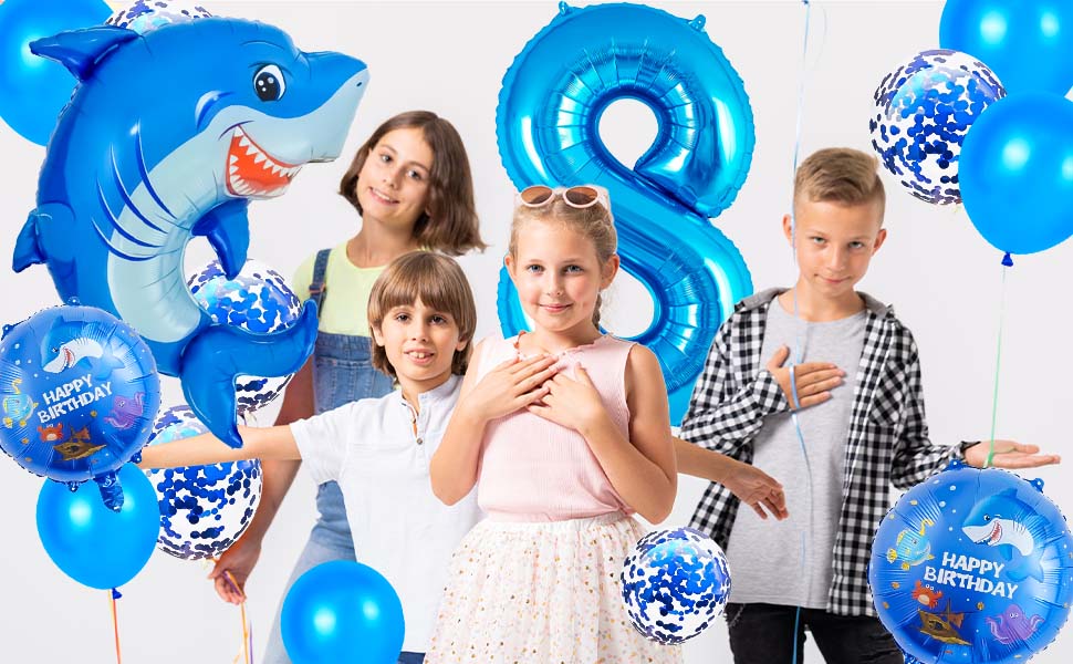Shark Birthday Decorations, Blue Shark 7 Balloon Number