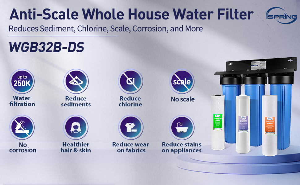 iSpring Whole House Water Filter System w/ Sediment, Polyphosphate Anti