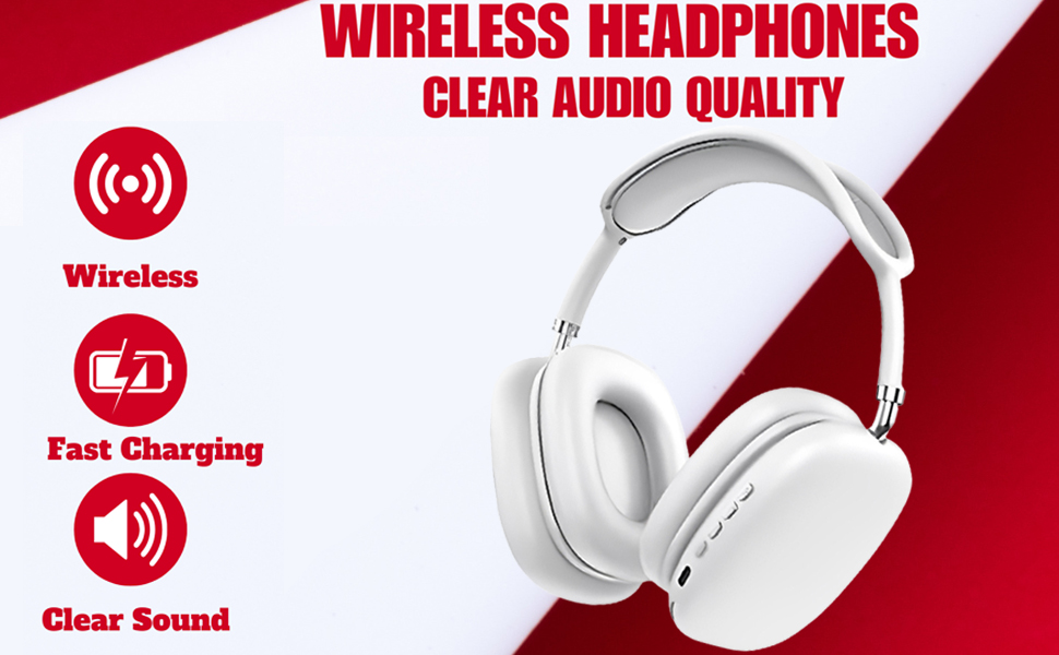 True Face Wireless Bluetooth Over-Ear Headphones, Noise-Canceling Earphones with Mic