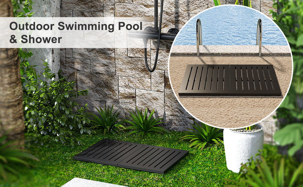 Waterproof Bamboo Bath Mat for Shower, Foldable NonSlip