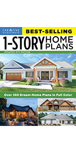 A collection of 1-story home photos, text, Best-Selling 1-Story Home Plans