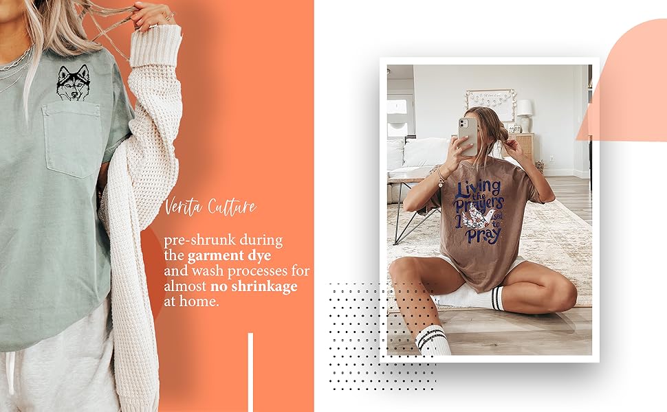 Verita Culture garment dyed trendy oversized fit women's graphic Shirt
