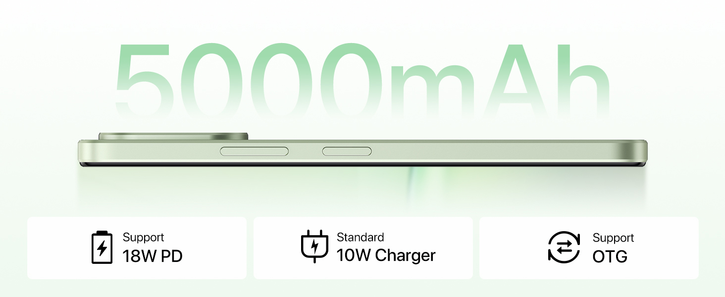 Slim power bank with 5000mAh capacity. Features 18W PD fast charging, 10W wireless charging, and OTG functionality.