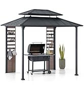 Sunjoy 7 x 9 ft. Grill Gazebo, 2-Tier Hardtop Gazebo Pergola with Ceiling Hooks and Storage Shelv...