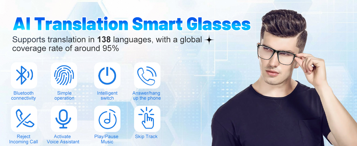 AI Translation Smart Glasses with 138 Languages