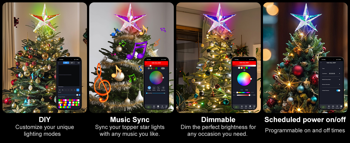 Christmas Tree Topper, 11.45" RGB 10 LED Lighted Xmas Star