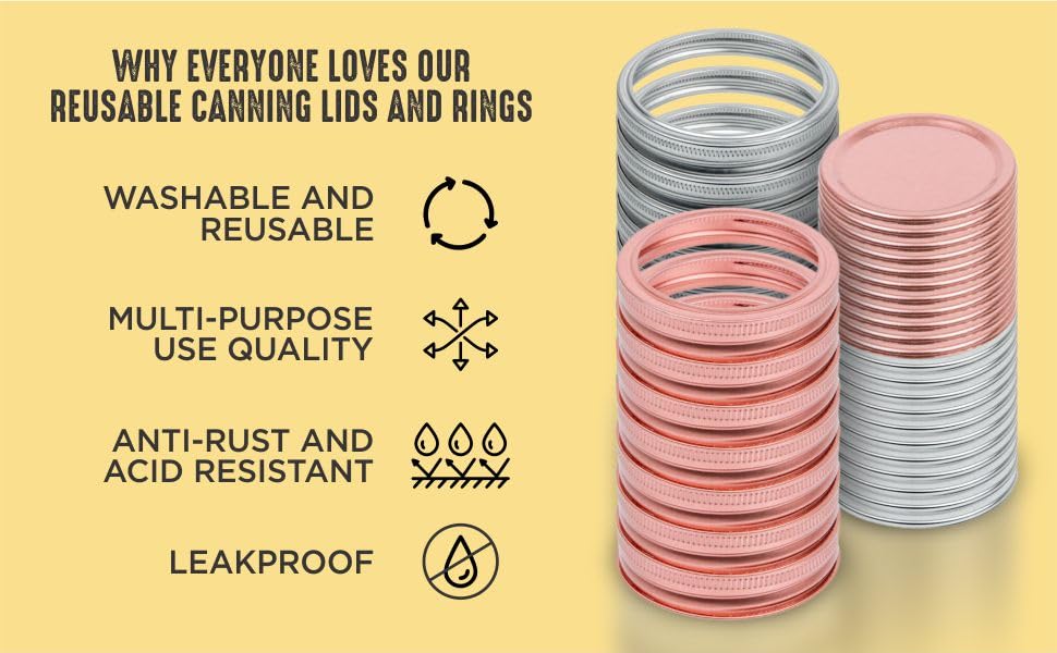 100 pcs (50 pcs Canning Lids + 50 pcs Rings) Regular Mouth Canning Lids and Rings