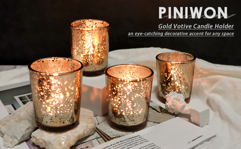 PINIWON Set of 24 Gold Votive Candle Holders, Speckled