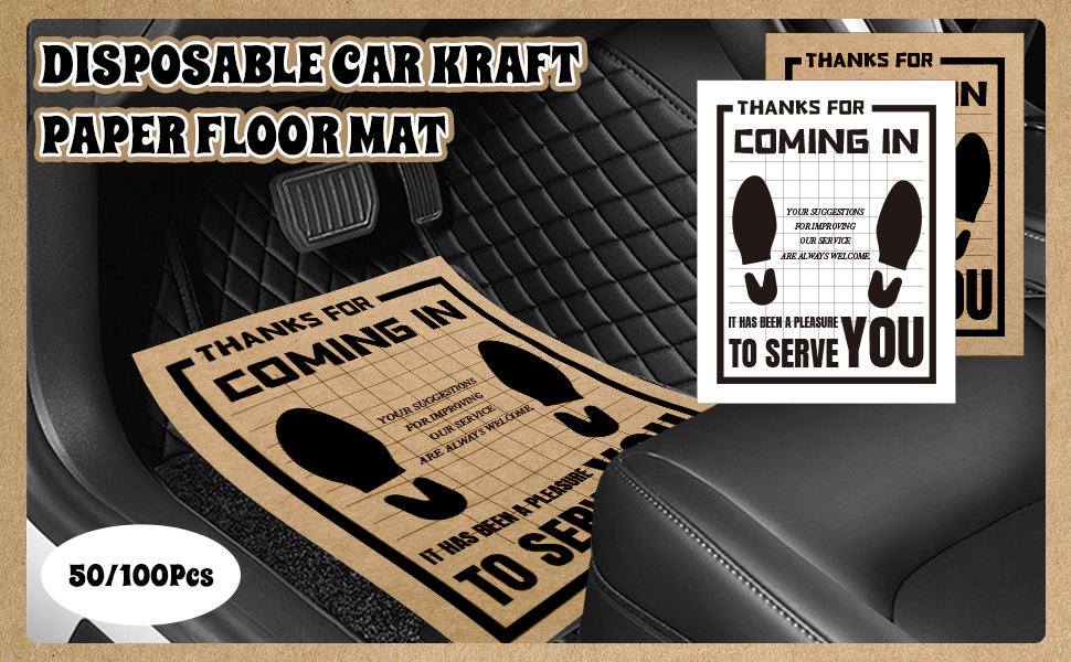 50pcs Disposable Paper Floor Mats for Car White Portable Waterproof Kraft Paper
