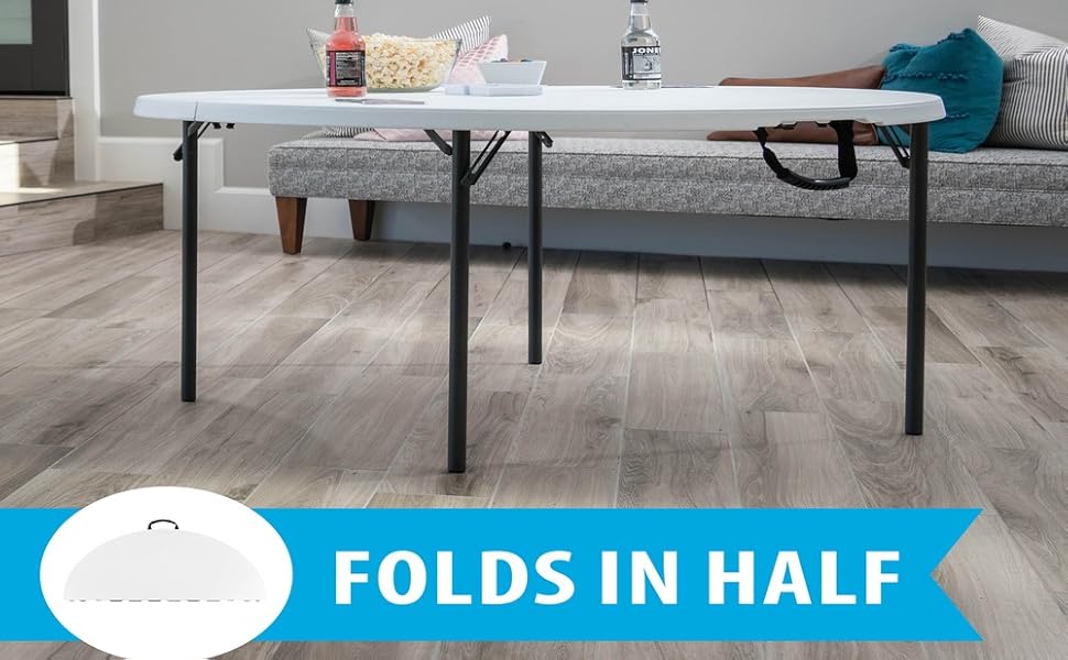 Lifetime 280064 Commercial Fold In Half Round Table, 4 Feet, White