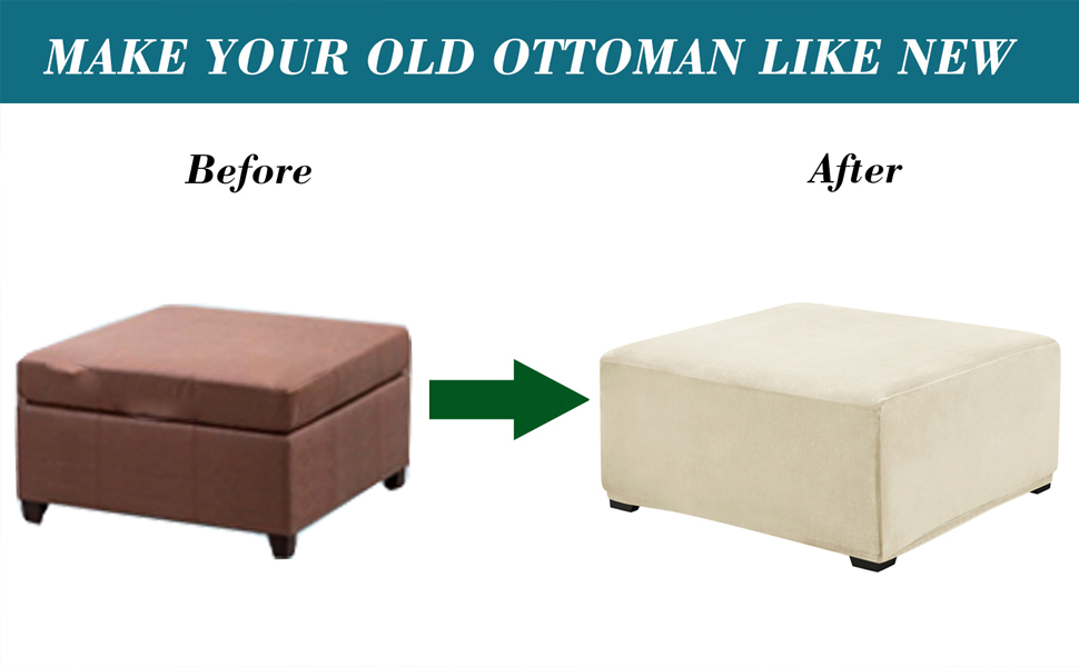 ANWUCHEN Ottoman Cover SquareStretch Velvet Ottoman Cover
