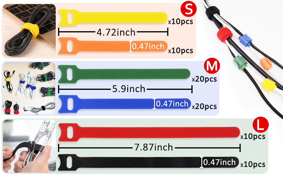 80pcs Cable Ties Reusable Multicolor, Wire Ties, Cord Ties Reusable for
