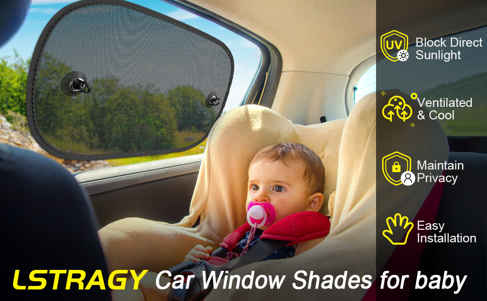 LSTRAGY Car Window Shades for Baby, 2 Pack Car Sun Shade