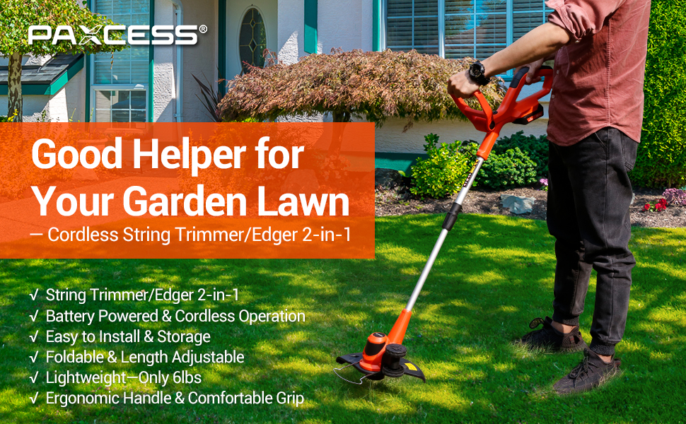 PAXCESS 20V 10Inch Cordless String Trimmer/Lawn Edger