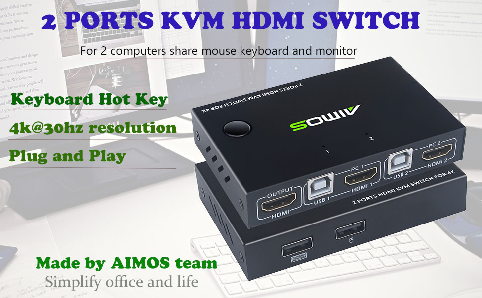 Commutateur KVM HDMI Pour 2 Ordinateurs, Switch KVM USB 3.0 Prenant en